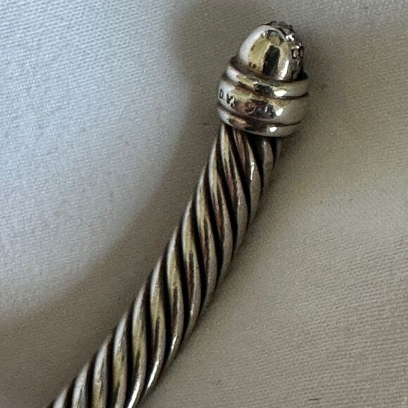 David Yurman 925 Sterling Silver 5mm Pave Diamond Cable Classic Bracelet Sz M - Picture 6 of 8